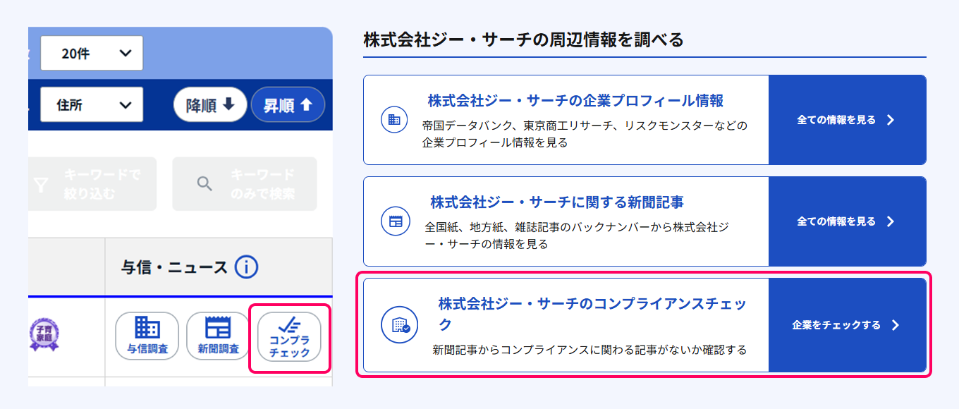 G-Search連携機能と周辺情報の表示イメージ