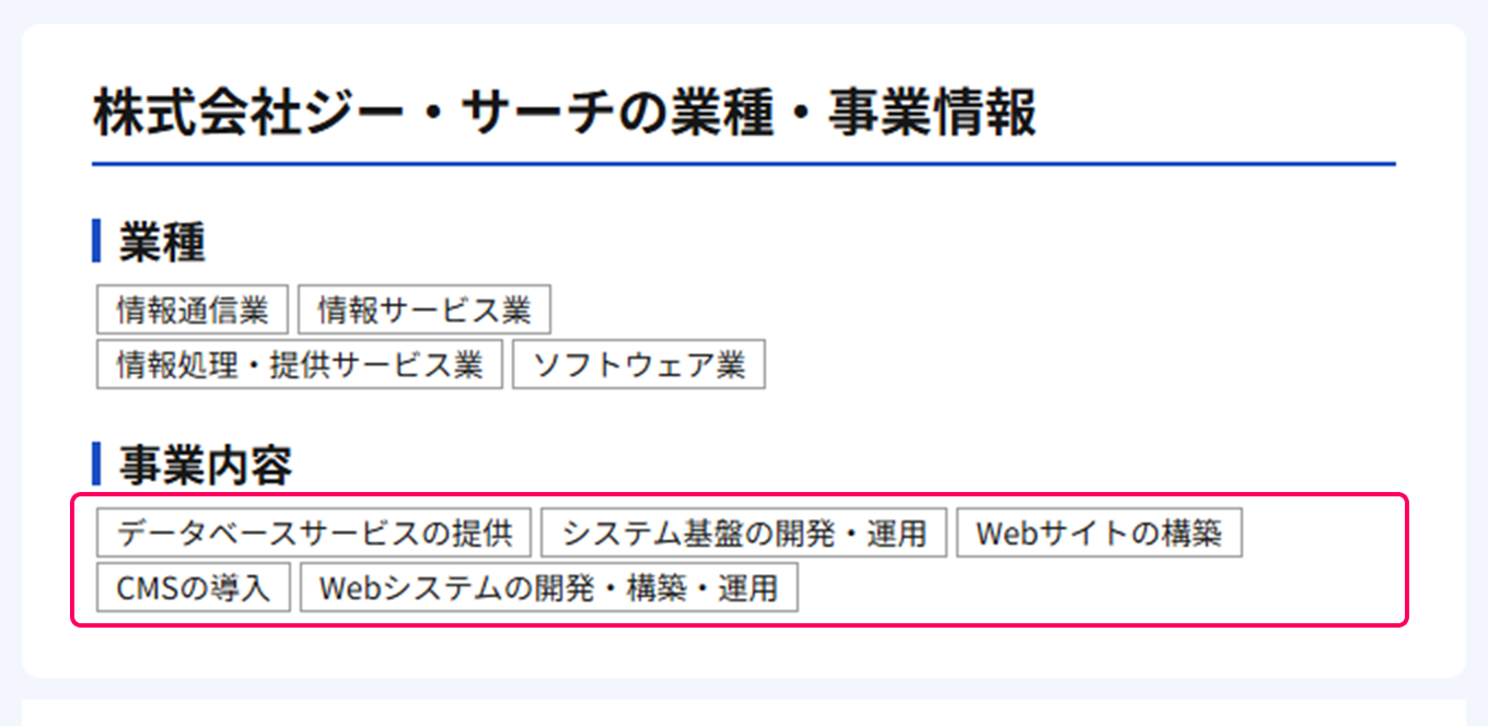 企業情報の事業情報表示イメージ